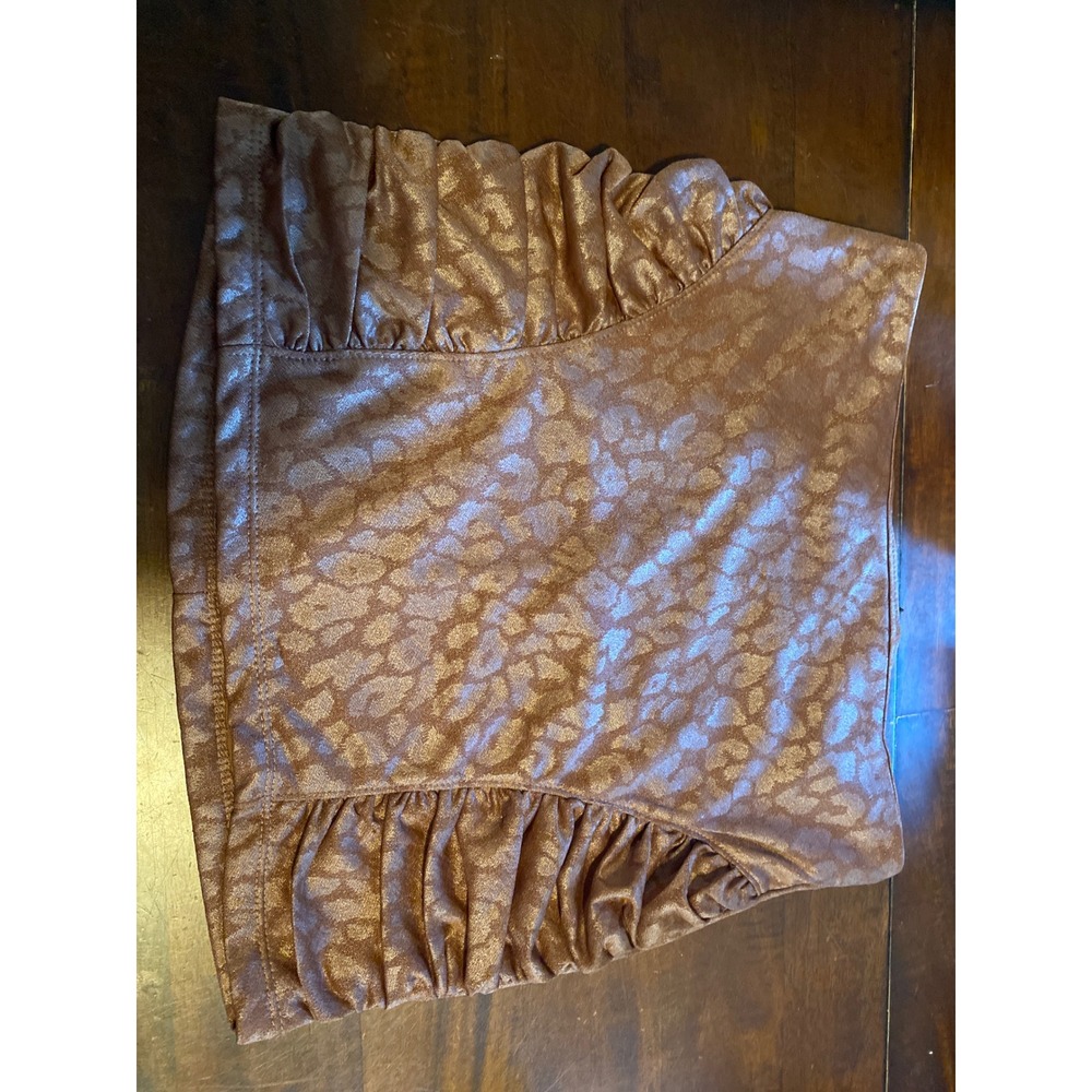 Poof Couture Rose Gold Metallic Leopard Print‎ Ruched Mini Skirt Medium 13472